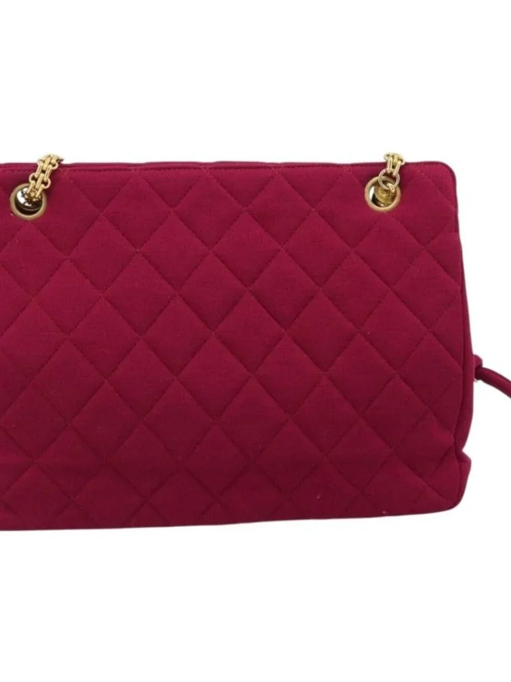 CHANEL Matelasse Chain Shoulder Bag Cotton Jersey Wine Red Gold CC Auth 185539